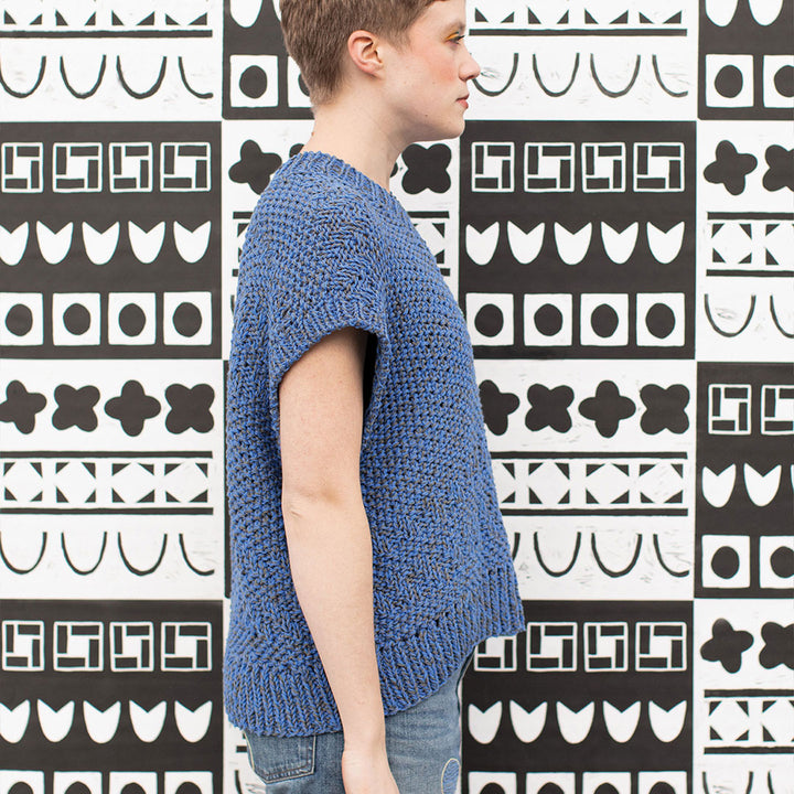 Blue V-Neck Textured Sweater with Dog Patch