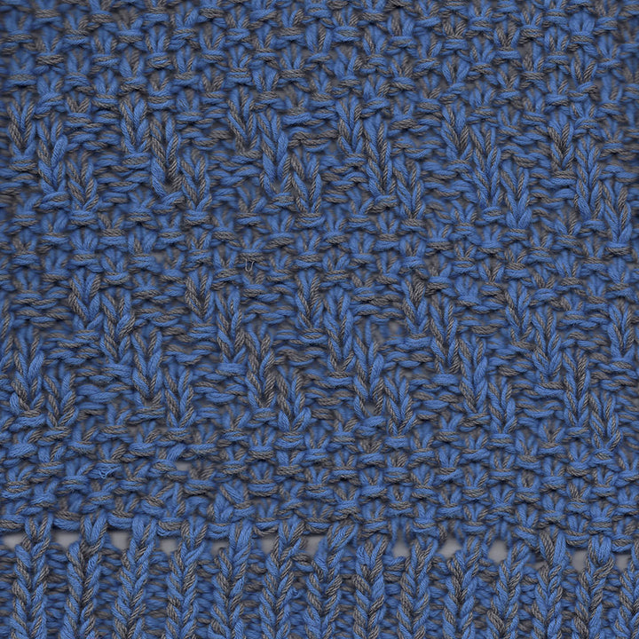 Blue V-Neck Textured Sweater with Dog Patch