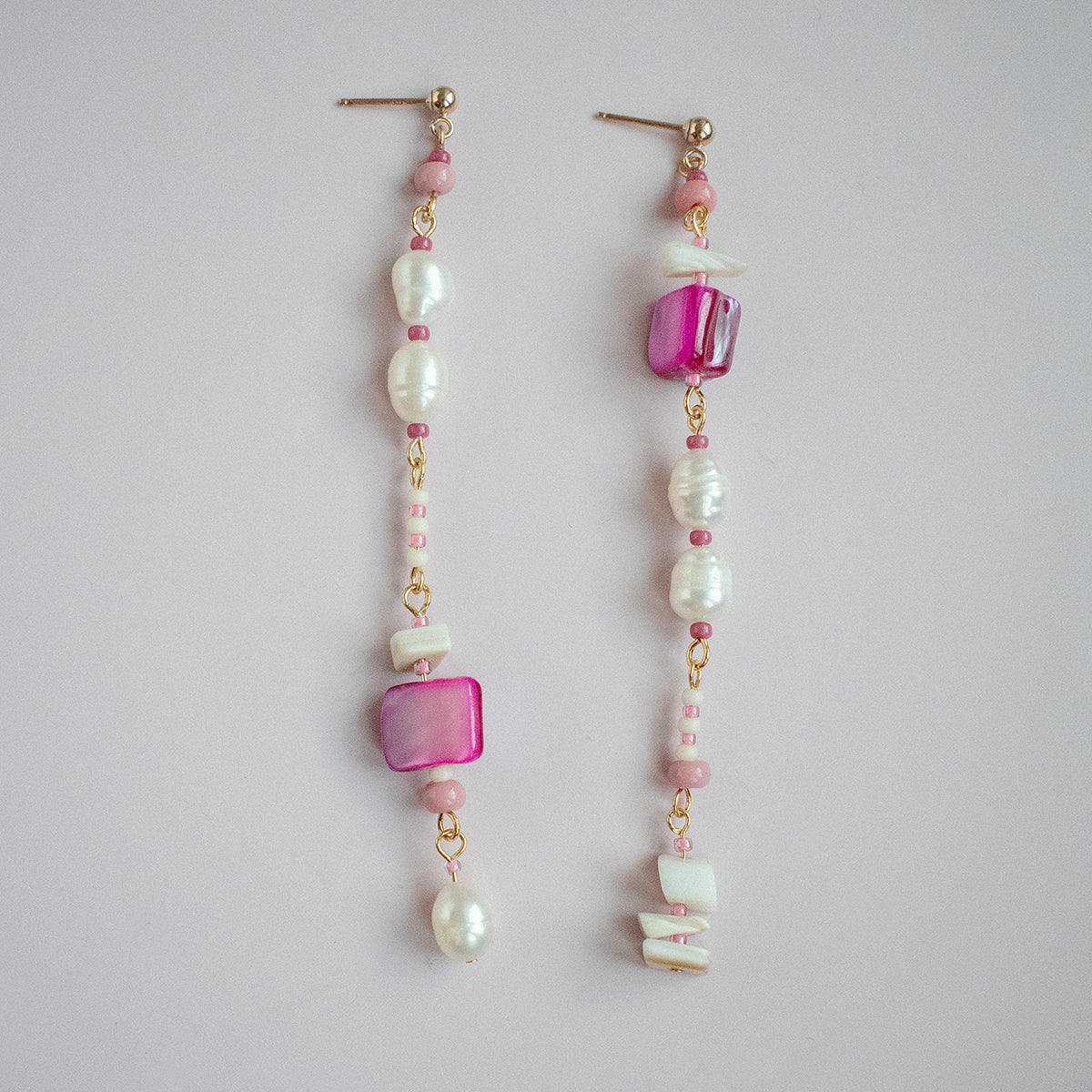 Bennet Asymmetrical Pearl and Shell Earrings