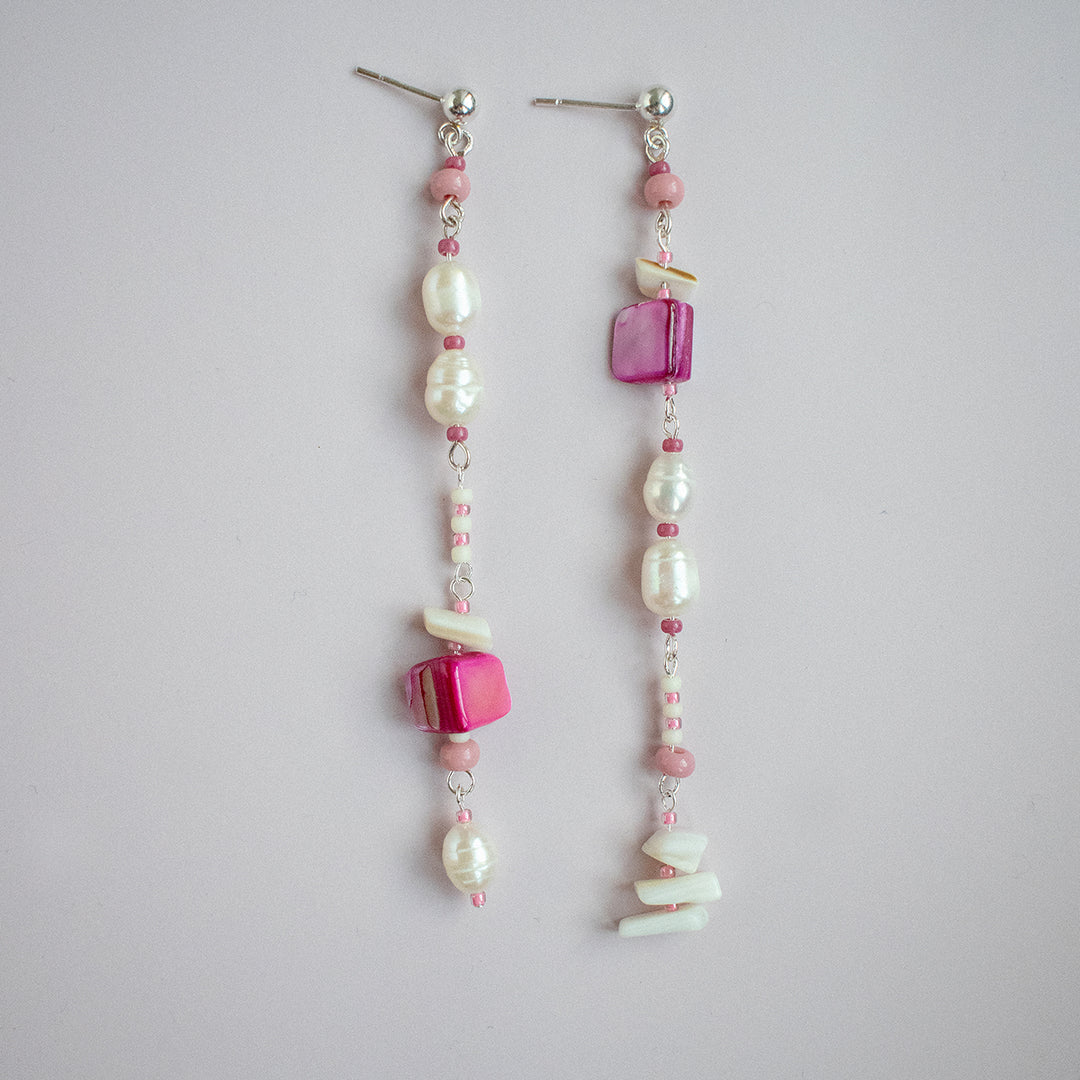 Bennet Asymmetrical Pearl and Shell Earrings