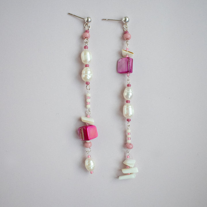 Bennet Asymmetrical Pearl and Shell Earrings
