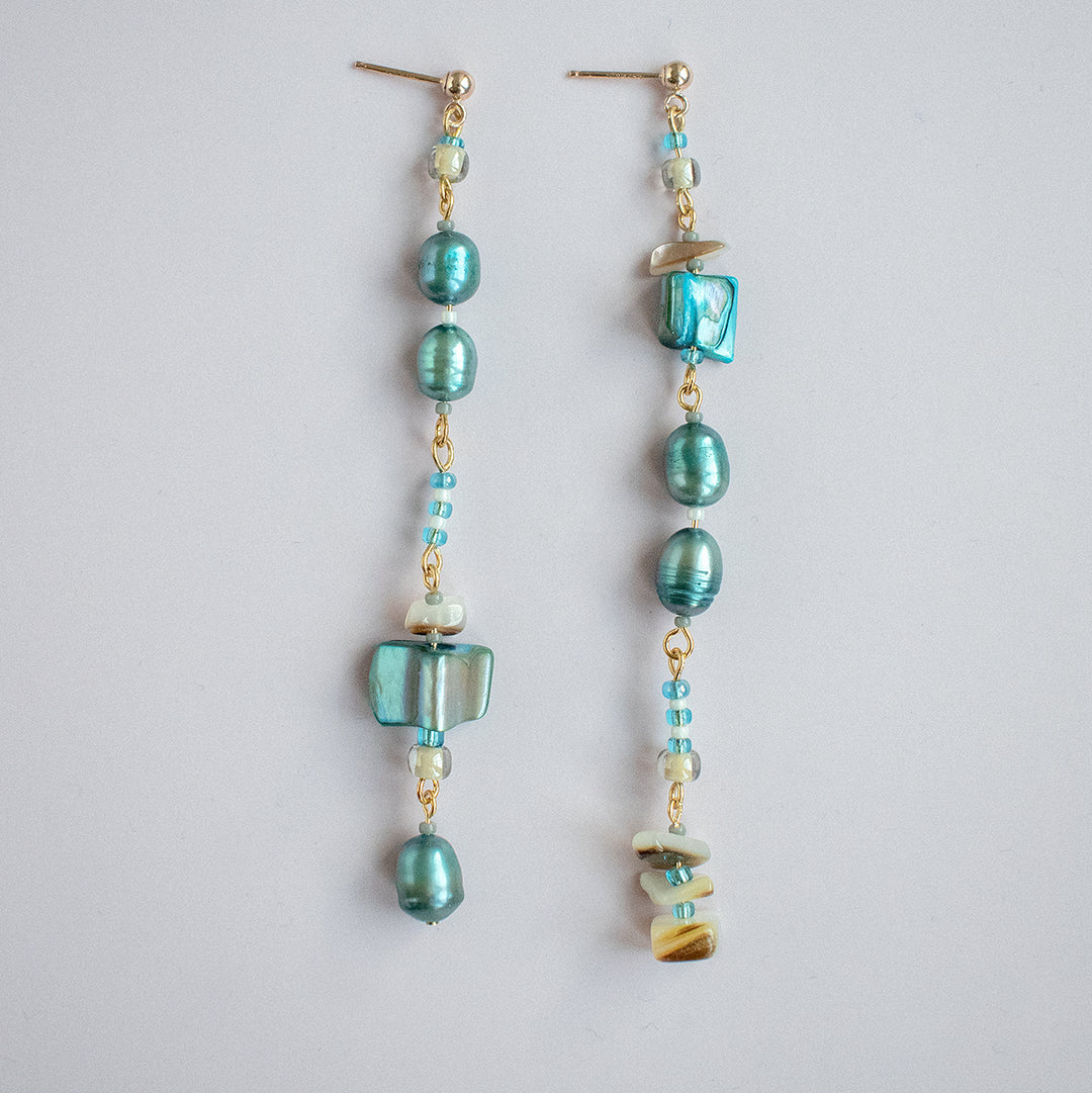 Bennet Asymmetrical Pearl and Shell Earrings