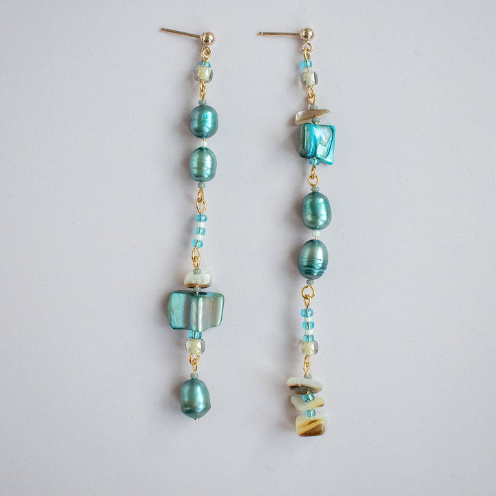 Bennet Asymmetrical Pearl and Shell Earrings