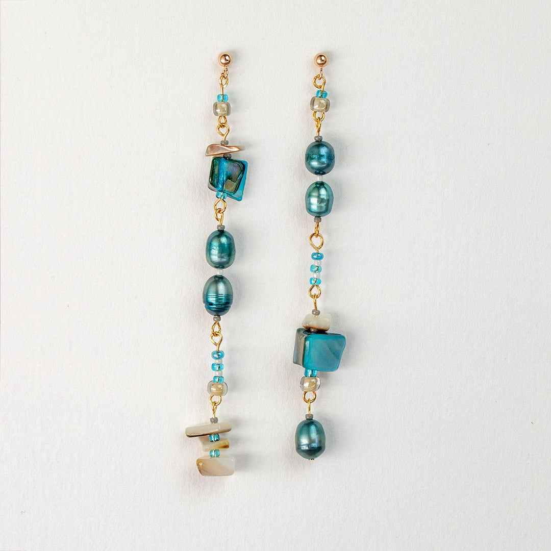 Bennet Asymmetrical Pearl and Shell Earrings