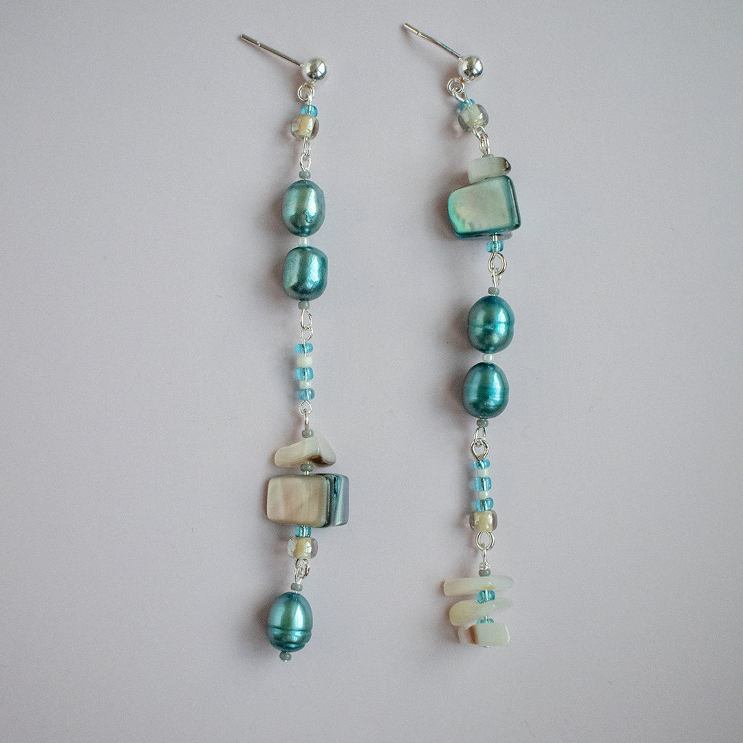 Bennet Asymmetrical Pearl and Shell Earrings