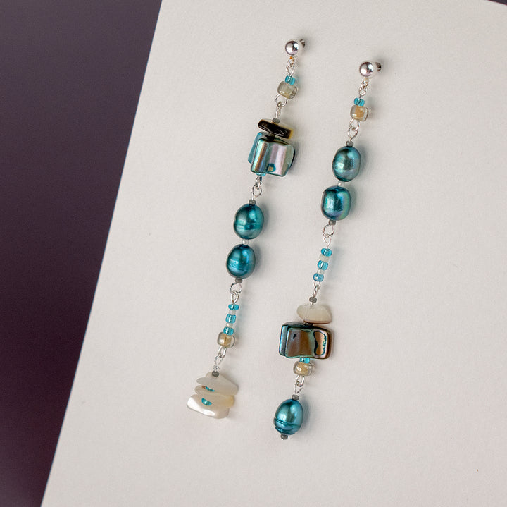 Bennet Asymmetrical Pearl and Shell Earrings