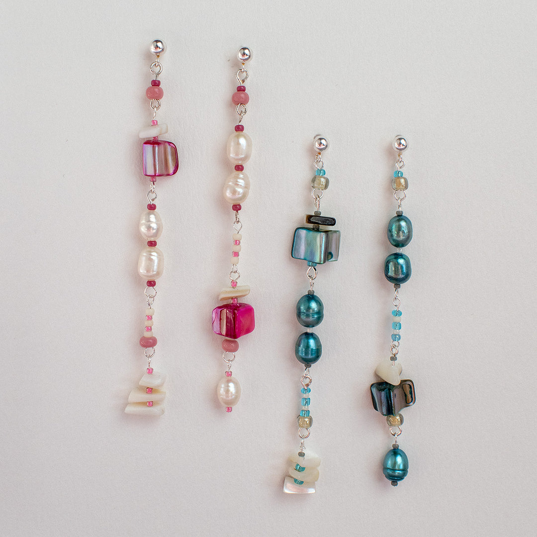 Bennet Asymmetrical Pearl and Shell Earrings