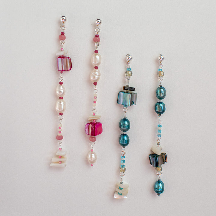 Bennet Asymmetrical Pearl and Shell Earrings