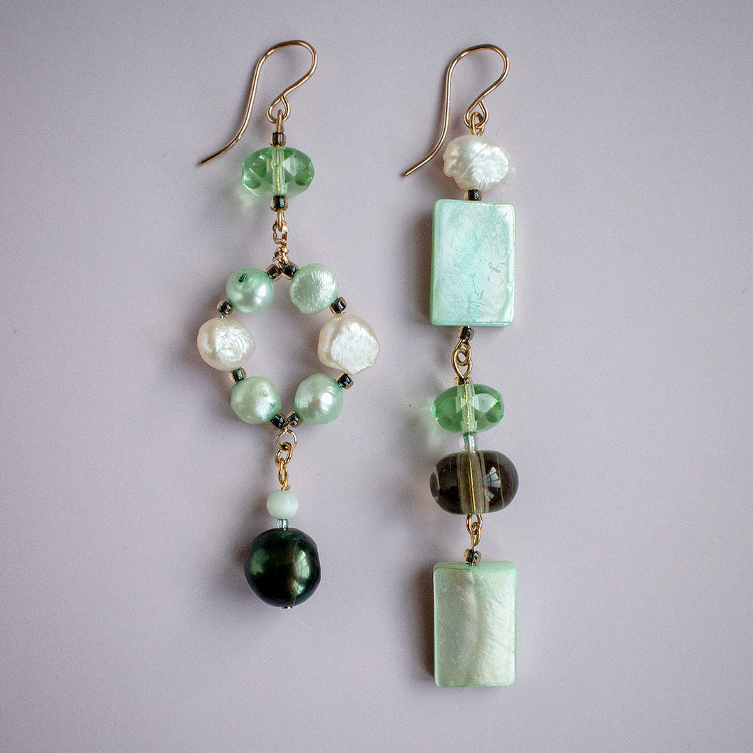 Knightley Geometric Dangle Pearl and Shell Earrings