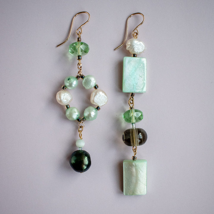 Knightley Geometric Dangle Pearl and Shell Earrings