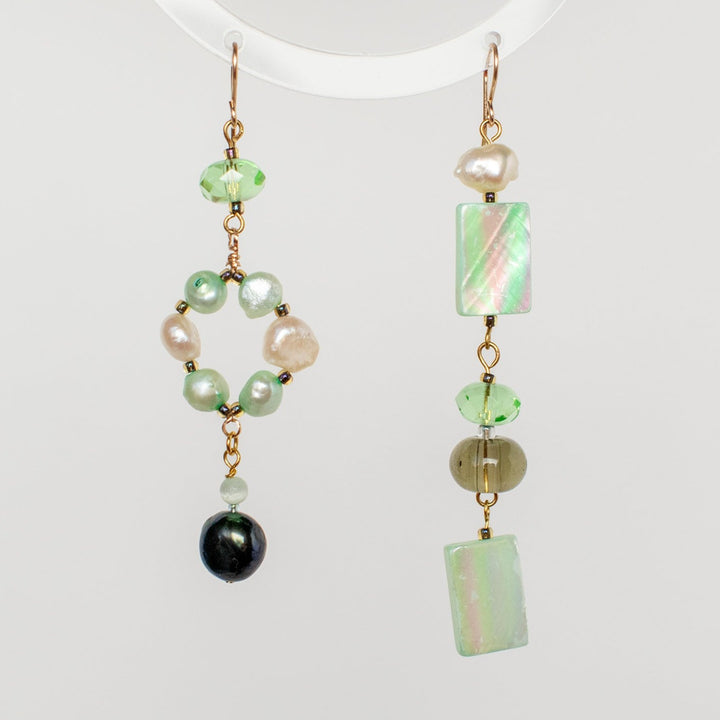 Knightley Geometric Dangle Pearl and Shell Earrings