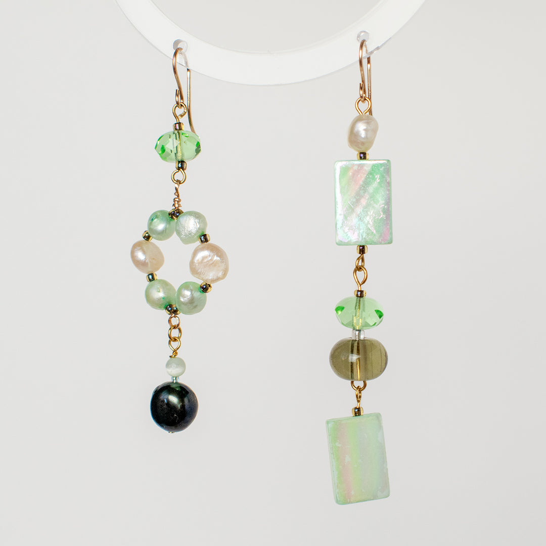 Knightley Geometric Dangle Pearl and Shell Earrings