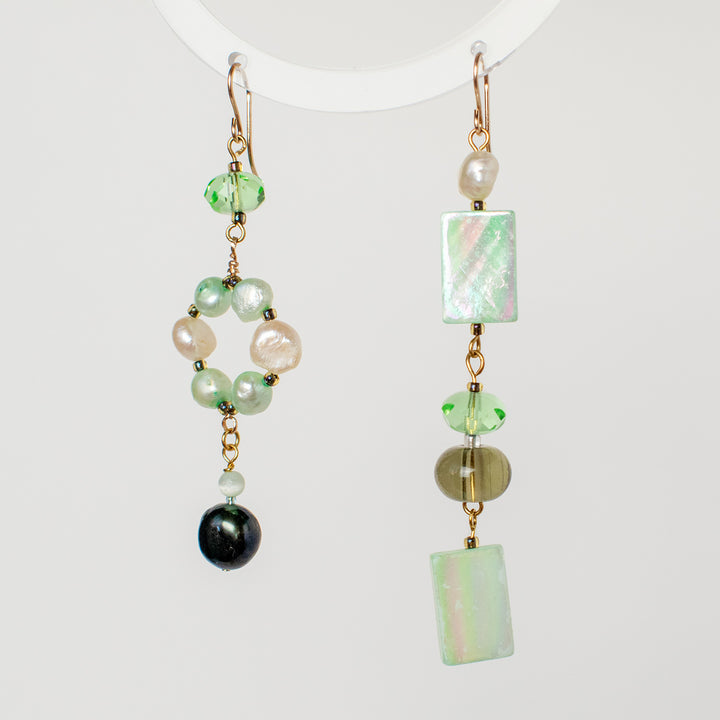 Knightley Geometric Dangle Pearl and Shell Earrings