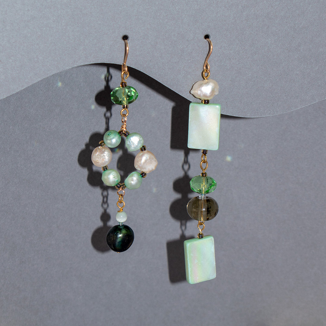 Knightley Geometric Dangle Pearl and Shell Earrings