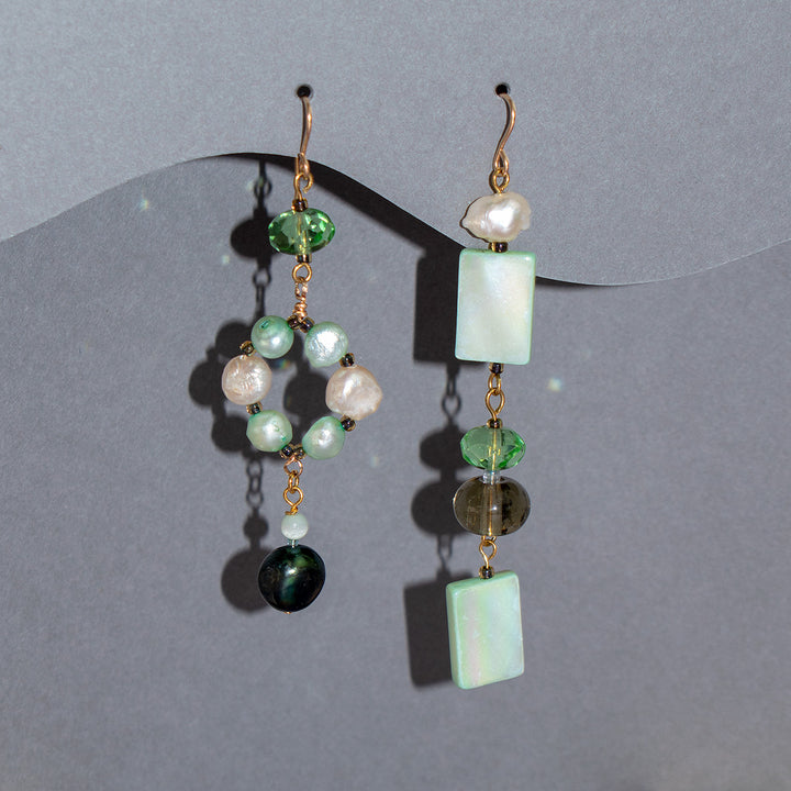 Knightley Geometric Dangle Pearl and Shell Earrings