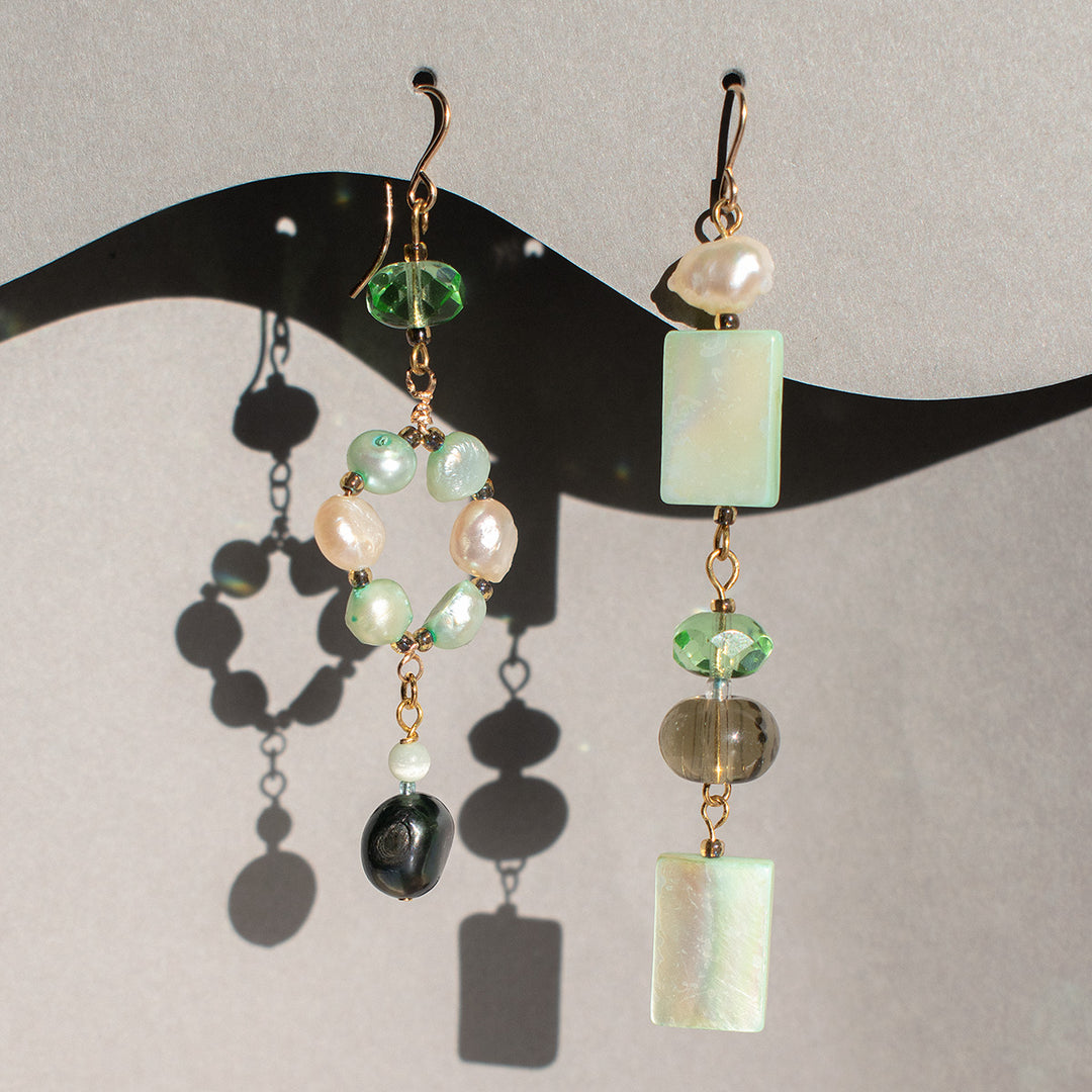 Knightley Geometric Dangle Pearl and Shell Earrings
