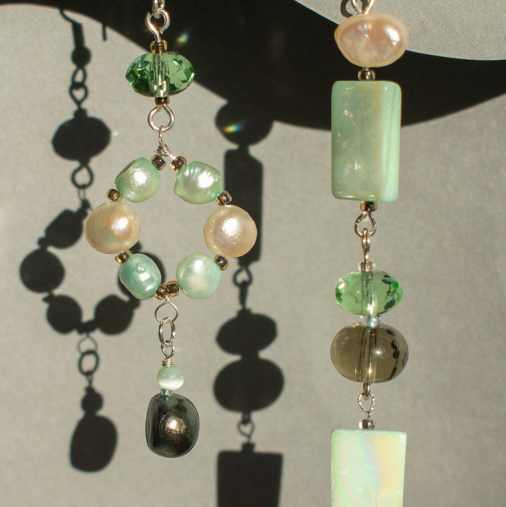 Knightley Geometric Dangle Pearl and Shell Earrings