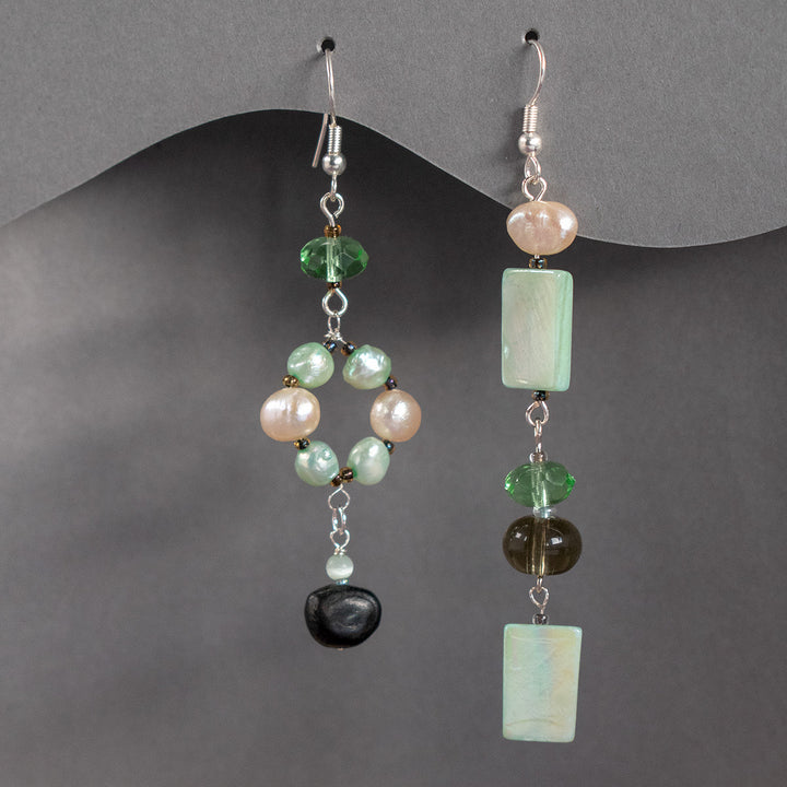 Knightley Geometric Dangle Pearl and Shell Earrings