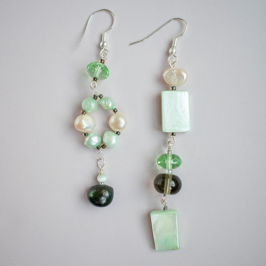 Knightley Geometric Dangle Pearl and Shell Earrings