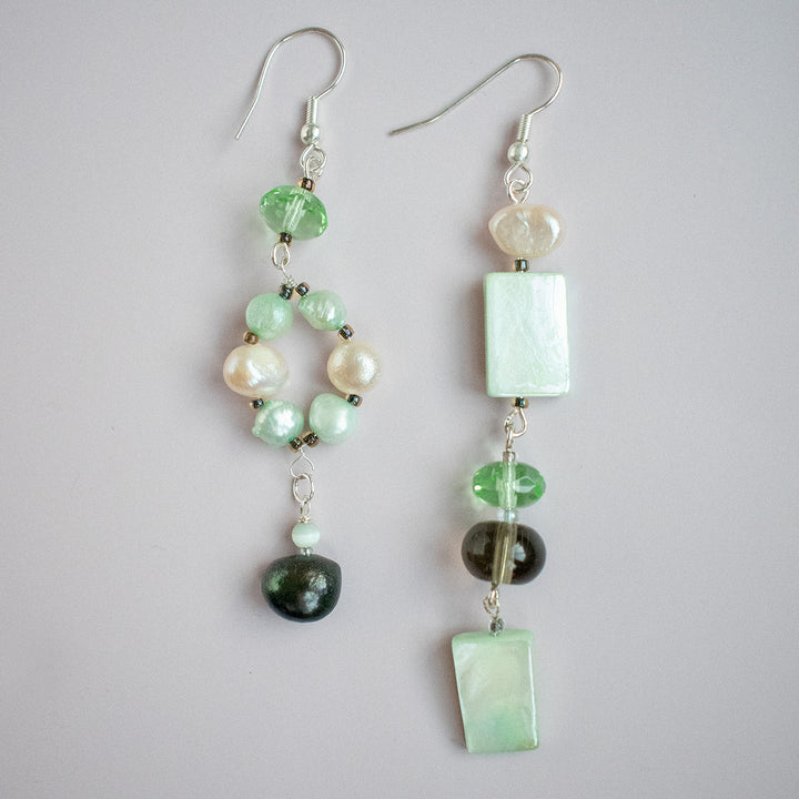 Knightley Geometric Dangle Pearl and Shell Earrings
