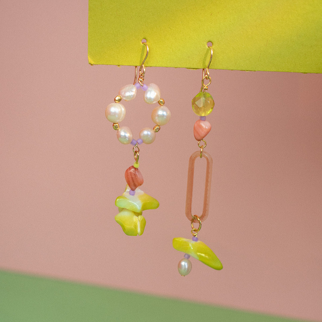 Dashwood Asymmetrical Pearl and Shell Earrings