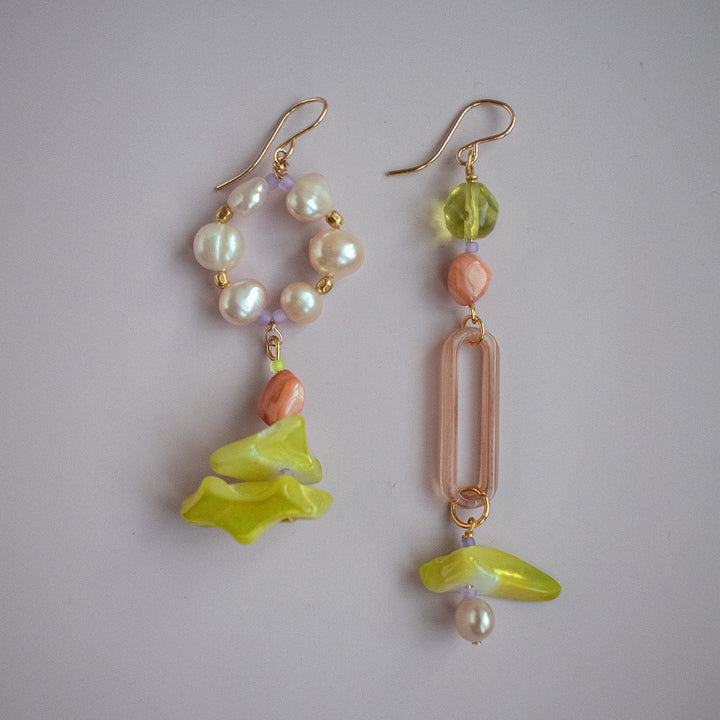 Dashwood Asymmetrical Pearl and Shell Earrings