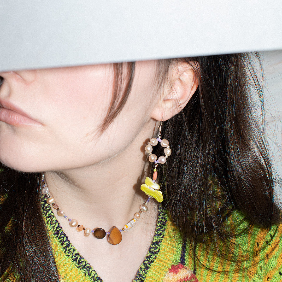 Dashwood Asymmetrical Pearl and Shell Earrings