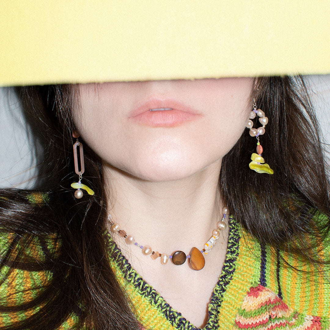 Dashwood Asymmetrical Pearl and Shell Earrings