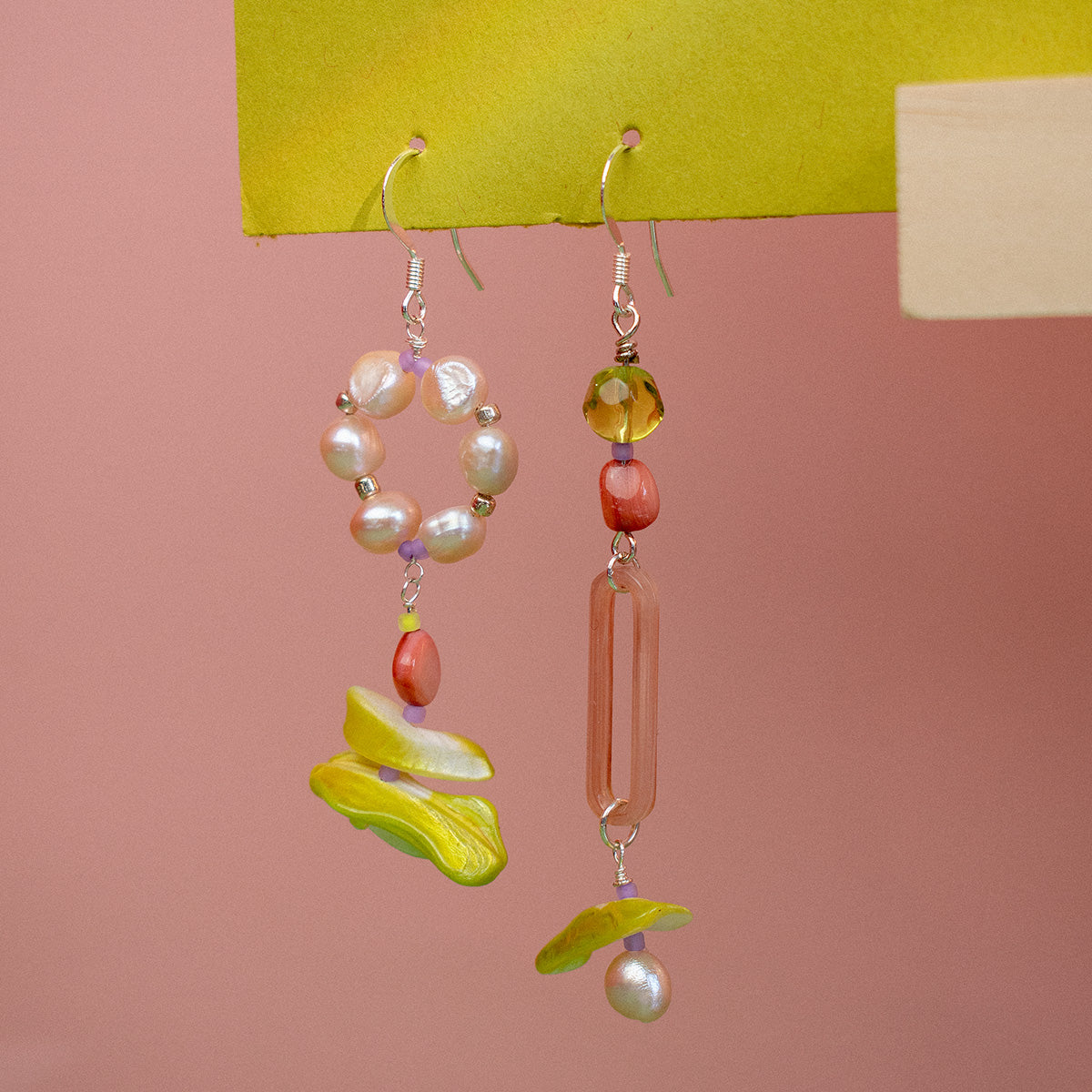 Dashwood Asymmetrical Pearl and Shell Earrings