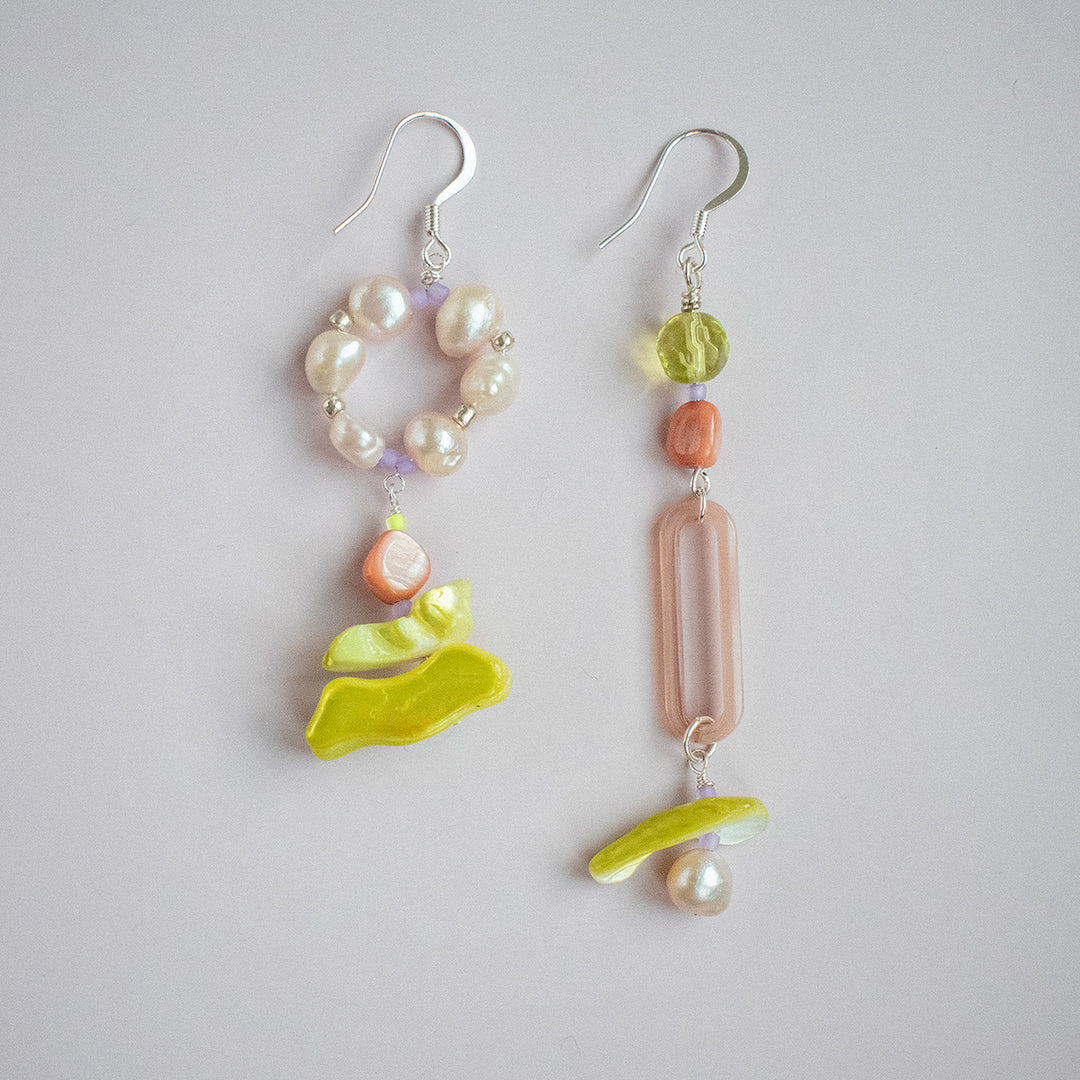Dashwood Asymmetrical Pearl and Shell Earrings