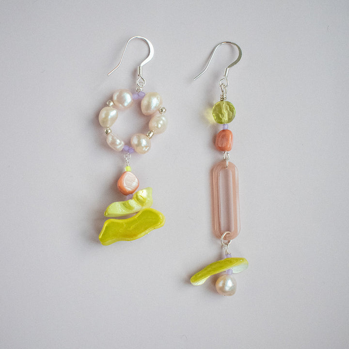 Dashwood Asymmetrical Pearl and Shell Earrings