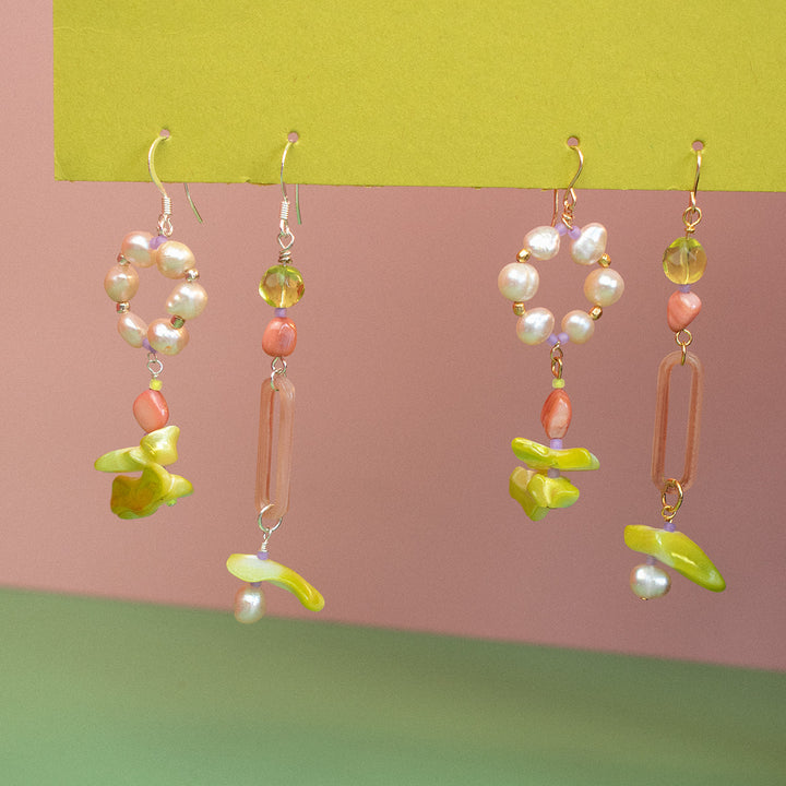 Dashwood Asymmetrical Pearl and Shell Earrings