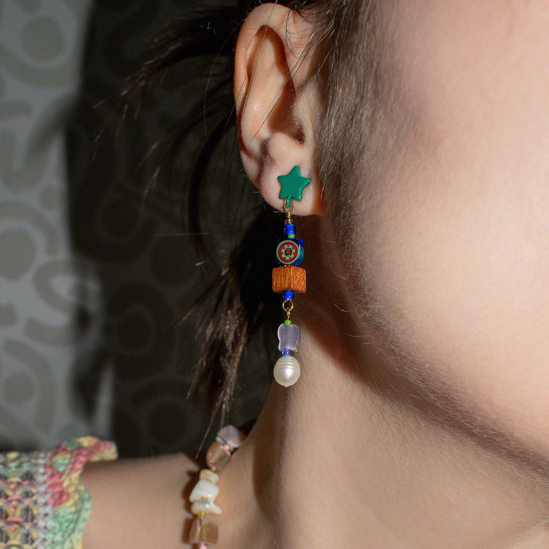 Darcy Freshwater Pearl and Wood Dangle Earrings