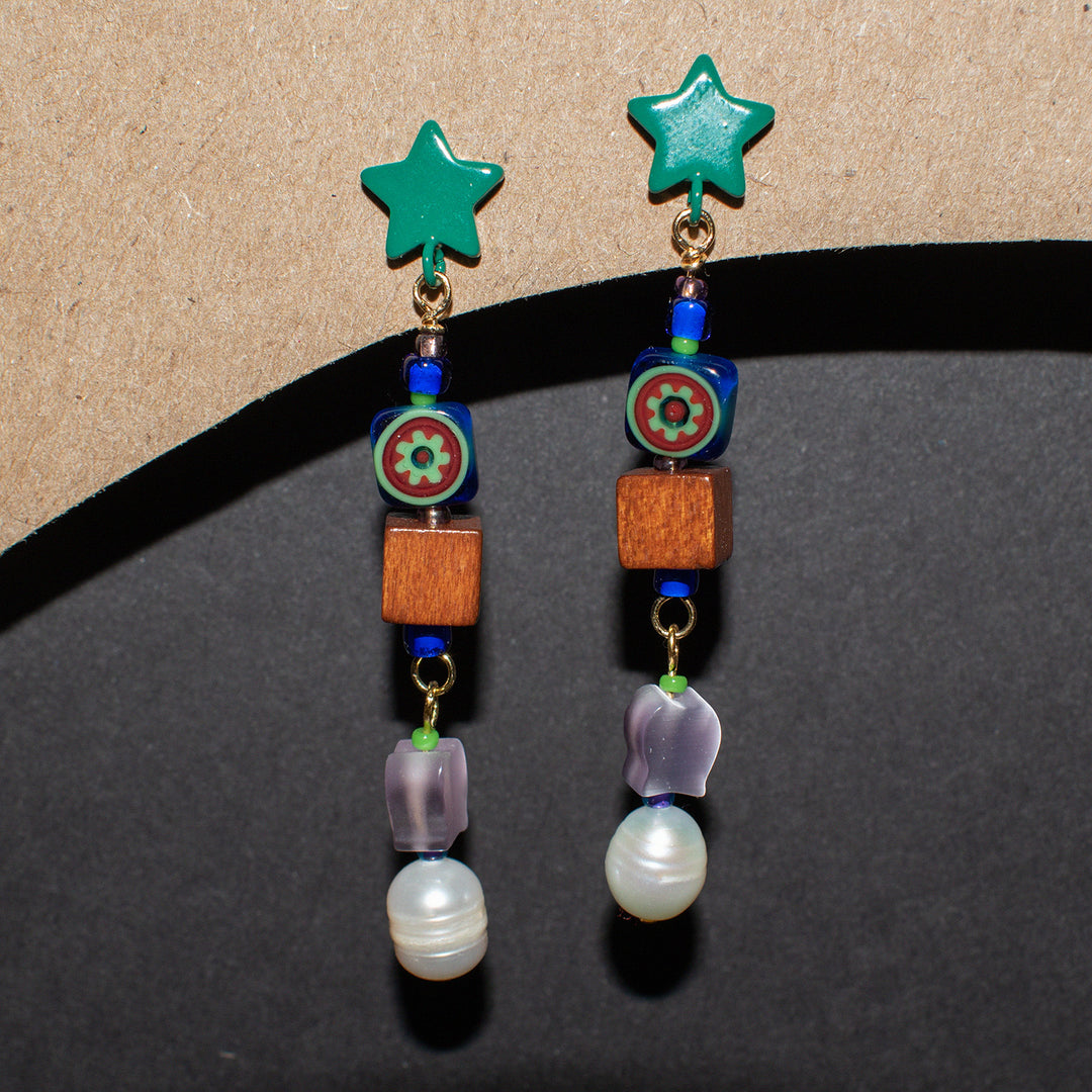 Darcy Freshwater Pearl and Wood Dangle Earrings