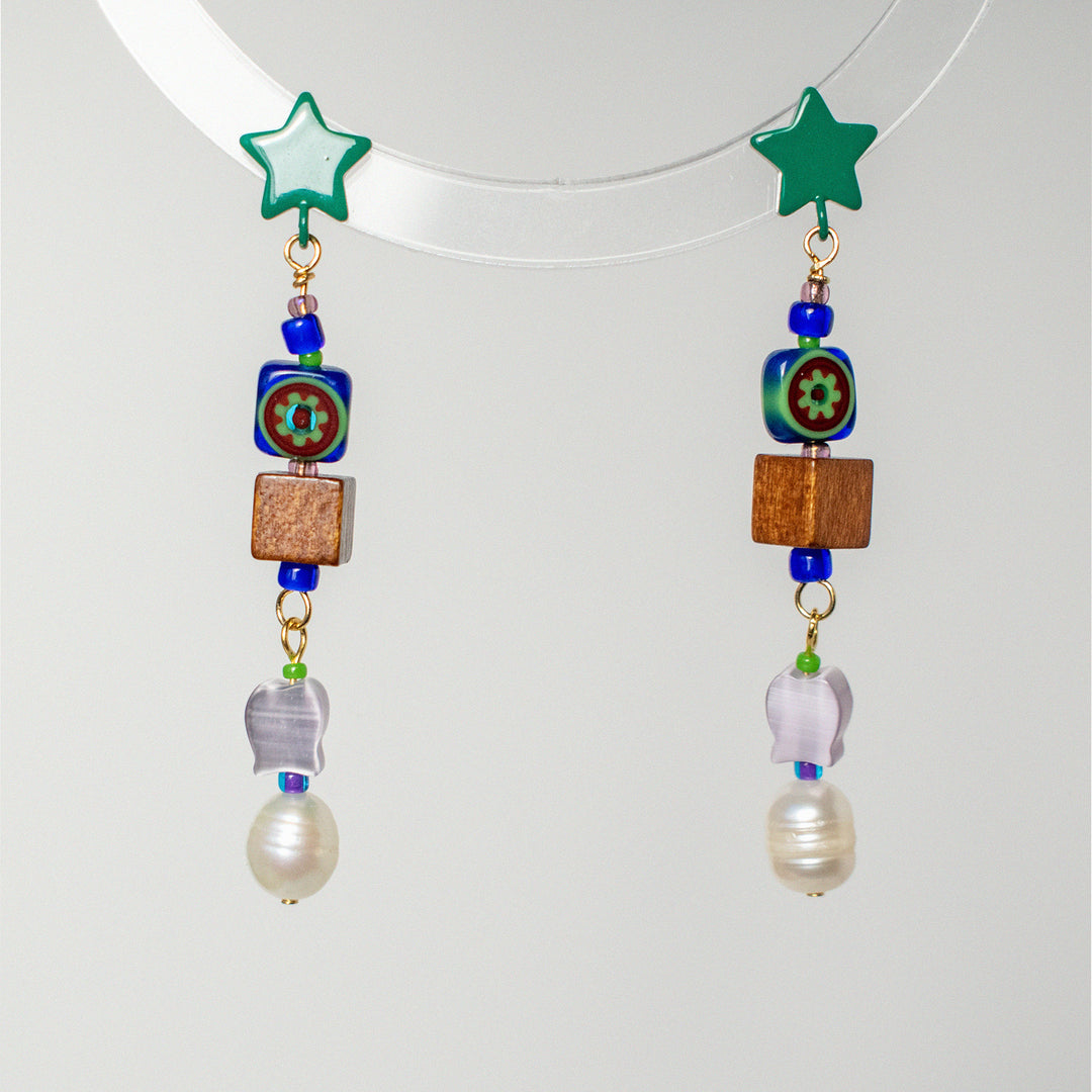 Darcy Freshwater Pearl and Wood Dangle Earrings