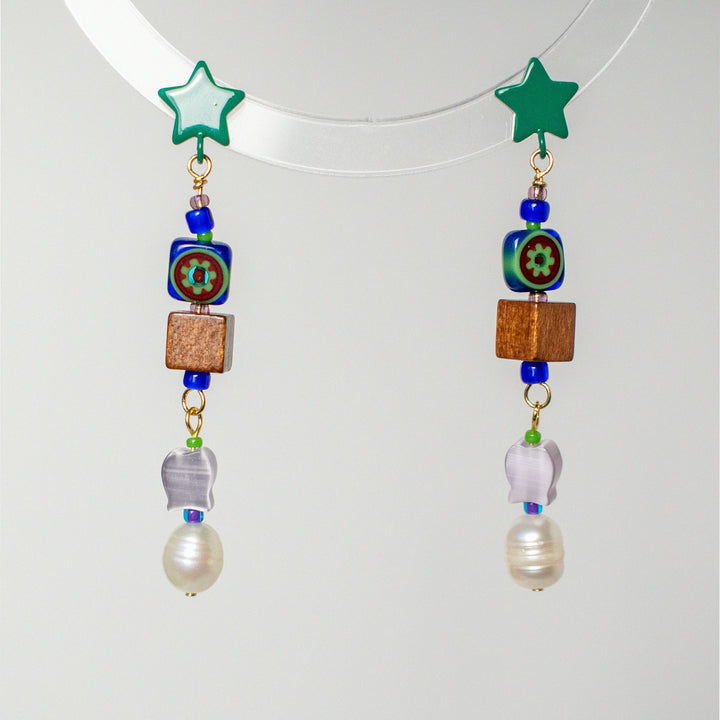 Darcy Freshwater Pearl and Wood Dangle Earrings