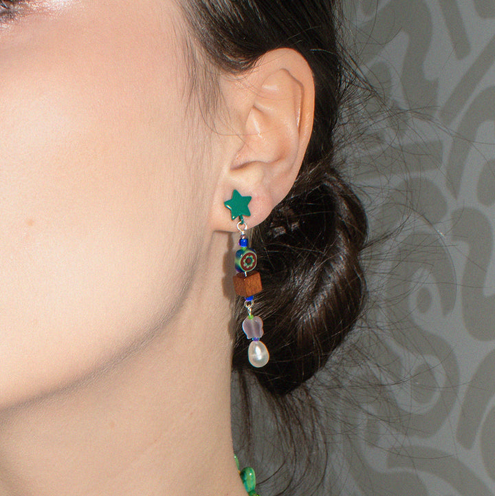 Darcy Freshwater Pearl and Wood Dangle Earrings