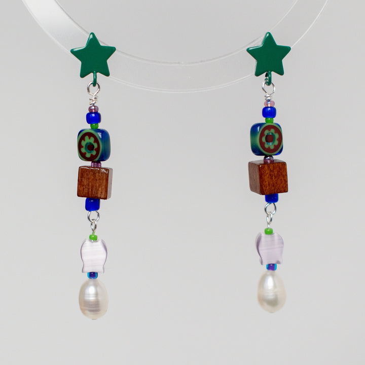 Darcy Freshwater Pearl and Wood Dangle Earrings