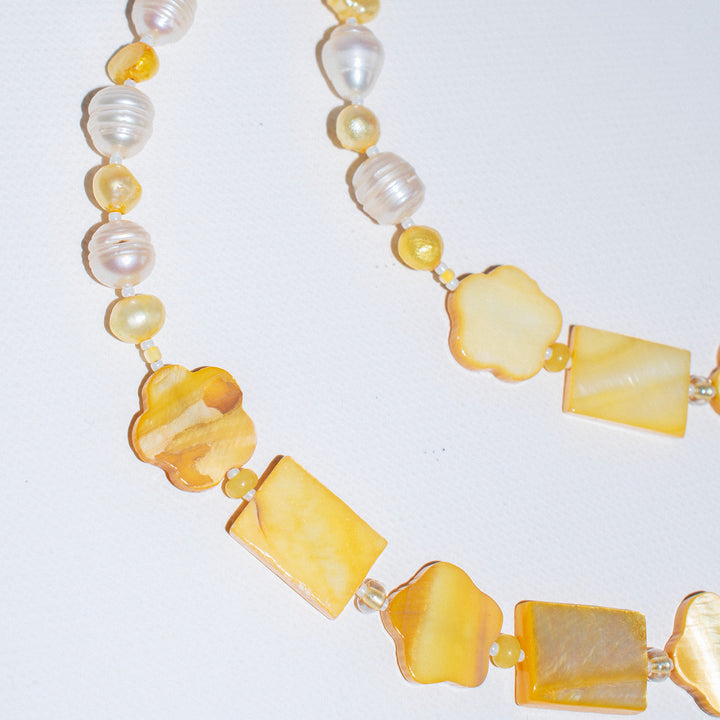 Taormina Yellow & Mauve Long Mother of Pearl Shell Necklace