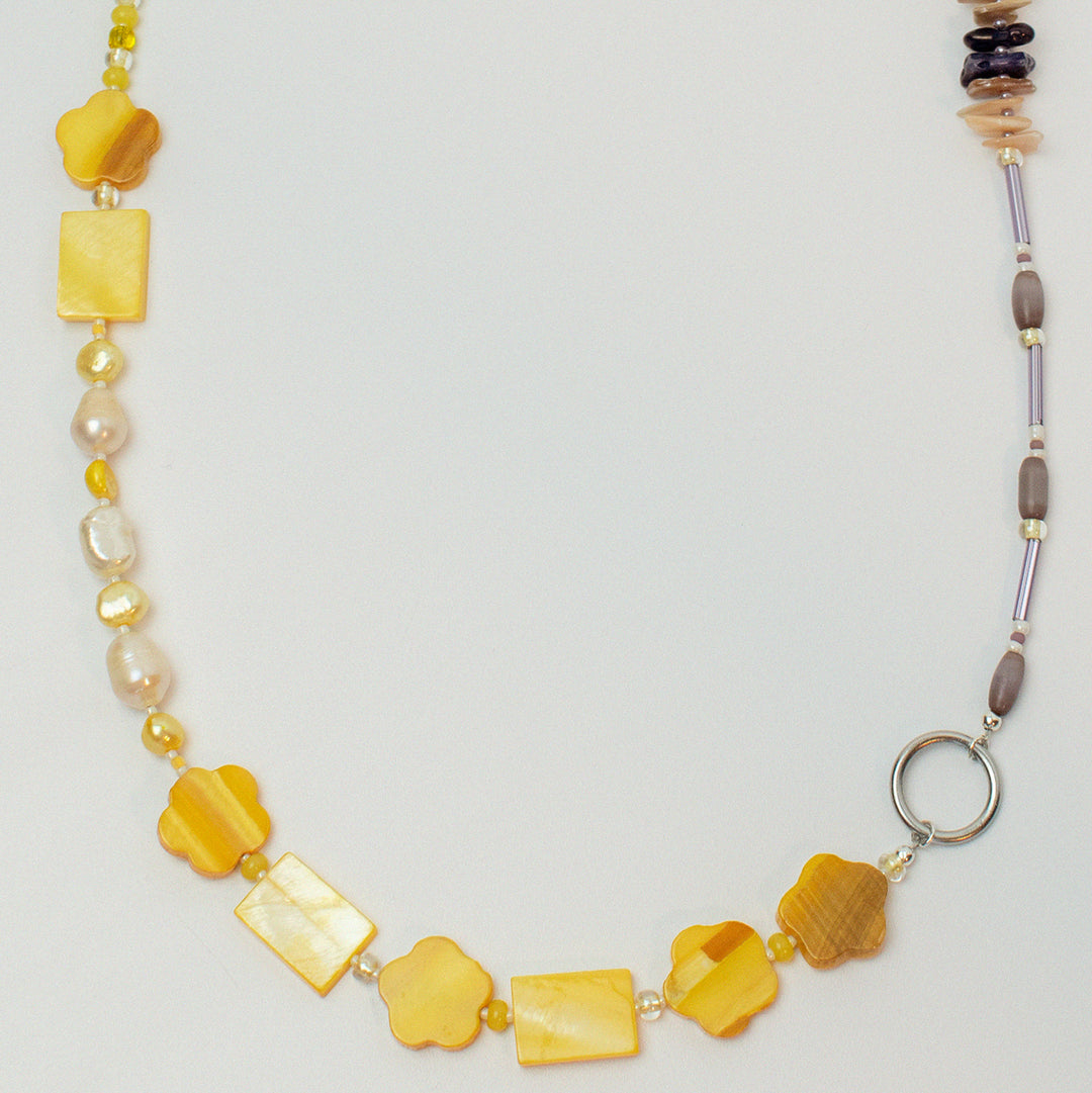 Taormina Yellow & Mauve Long Mother of Pearl Shell Necklace