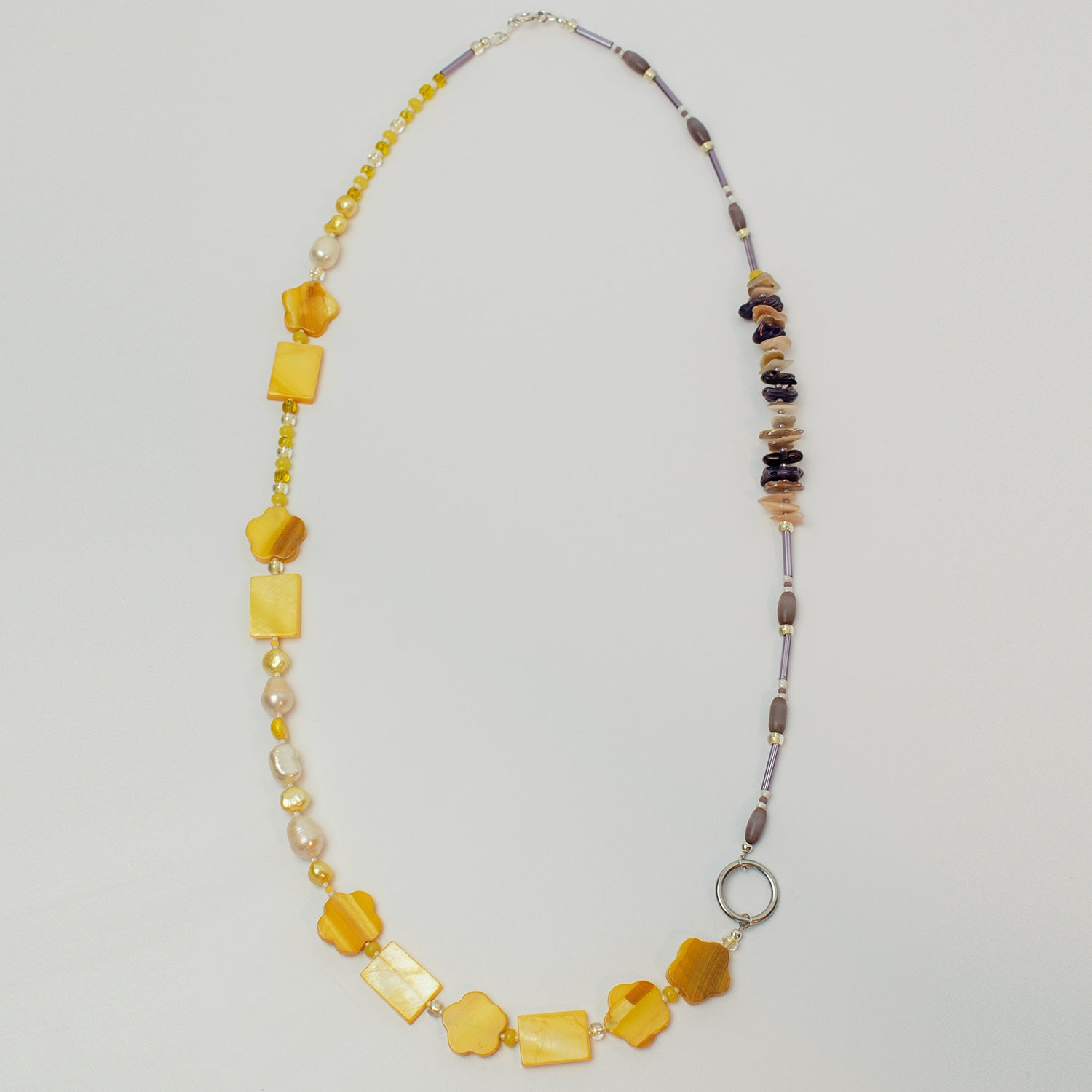 Taormina Yellow & Mauve Long Mother of Pearl Shell Necklace