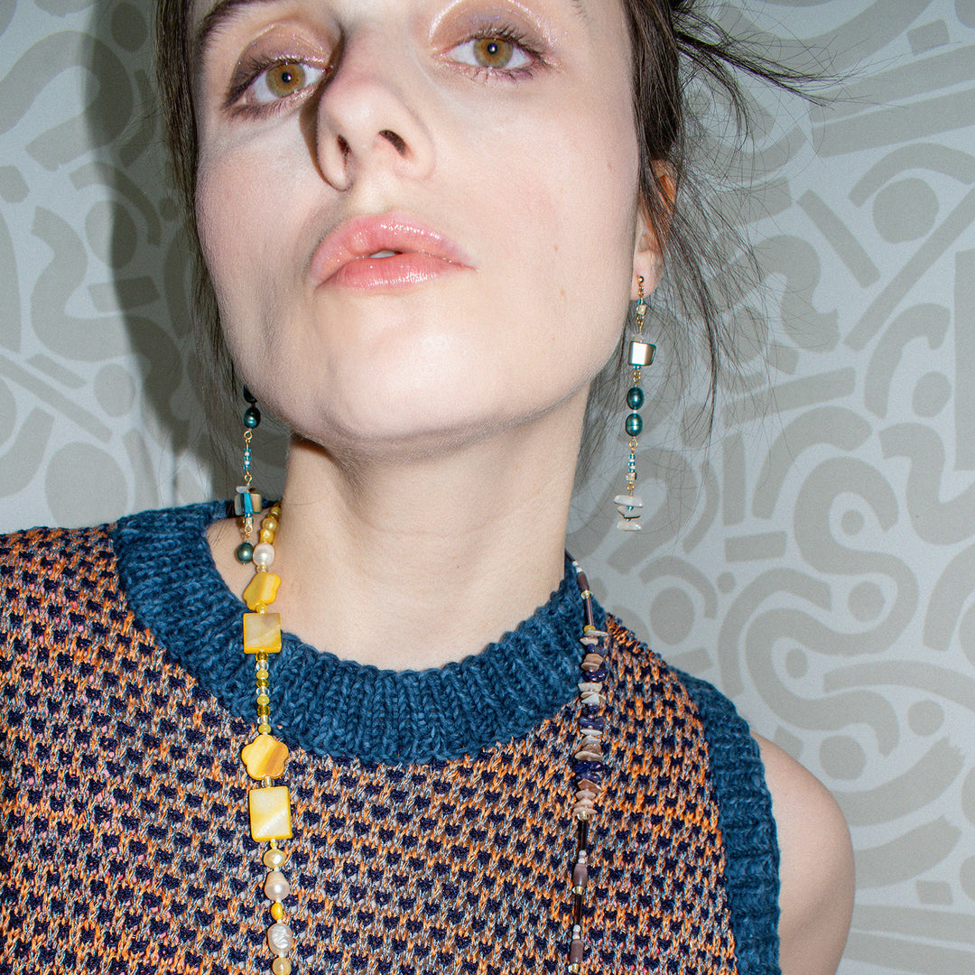 Taormina Yellow & Mauve Long Mother of Pearl Shell Necklace