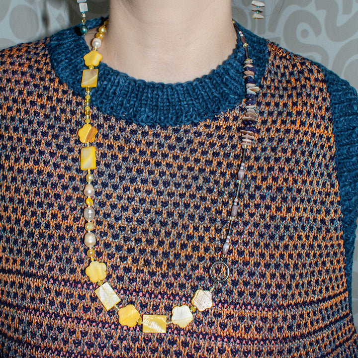 Taormina Yellow & Mauve Long Mother of Pearl Shell Necklace
