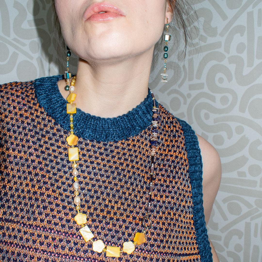 Taormina Yellow & Mauve Long Mother of Pearl Shell Necklace