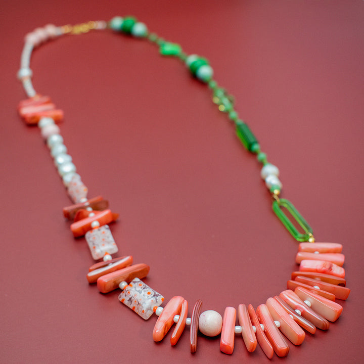 Firenze Coral & Green Millefiori Long Necklace