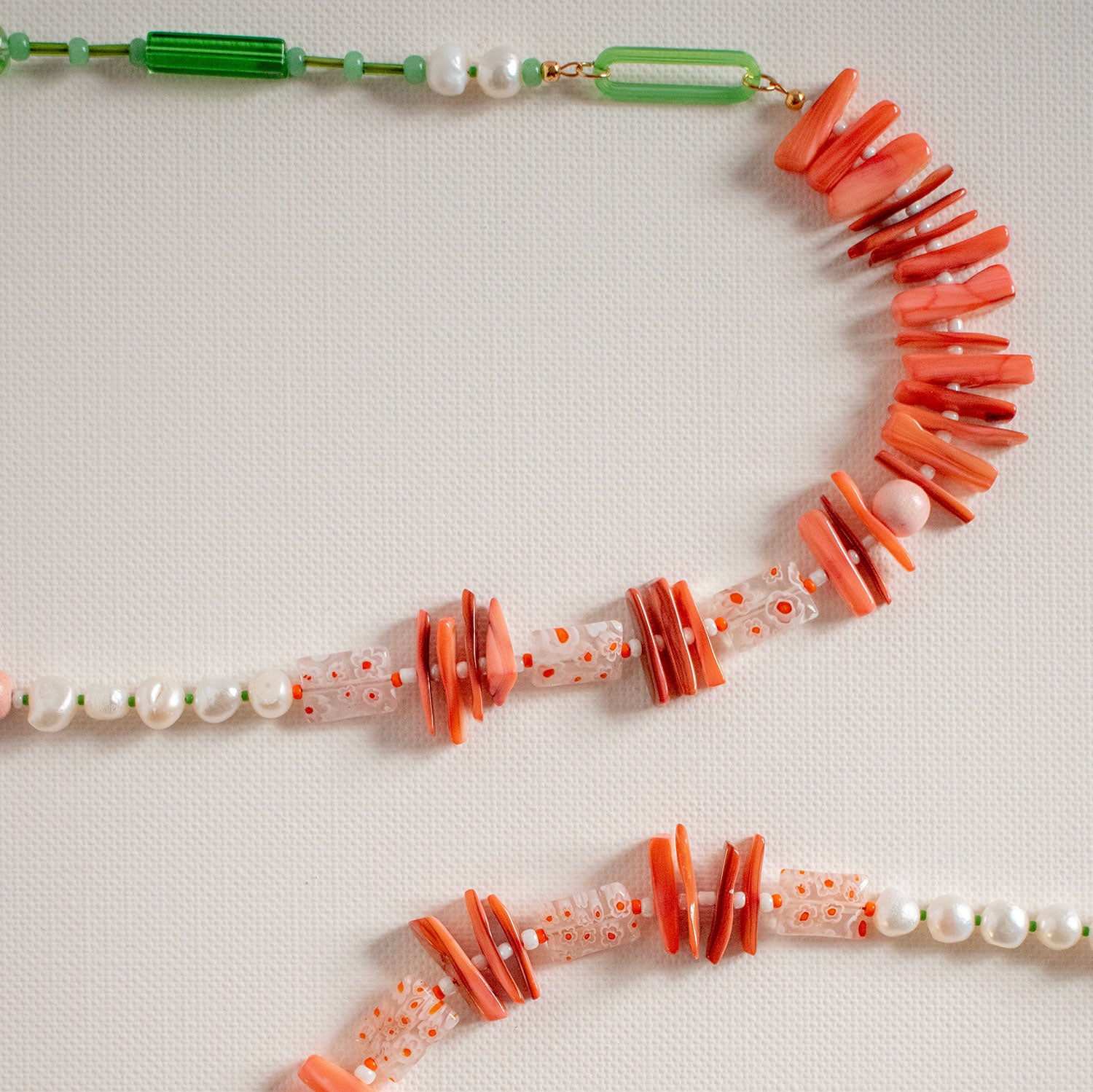Firenze Coral & Green Millefiori Long Necklace