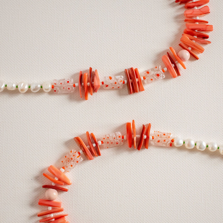 Firenze Coral & Green Millefiori Long Necklace