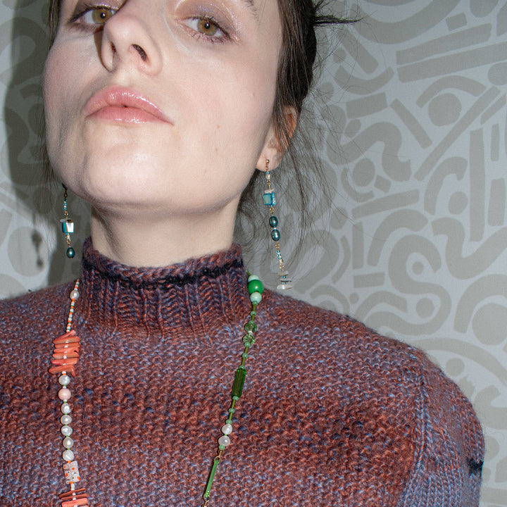Firenze Coral & Green Millefiori Long Necklace