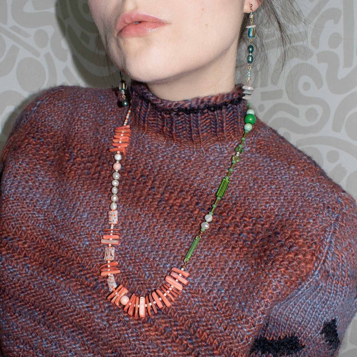Firenze Coral & Green Millefiori Long Necklace