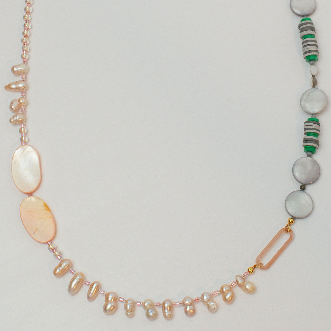 Verona Pink & Grey Freshwater Pearl Long Necklace